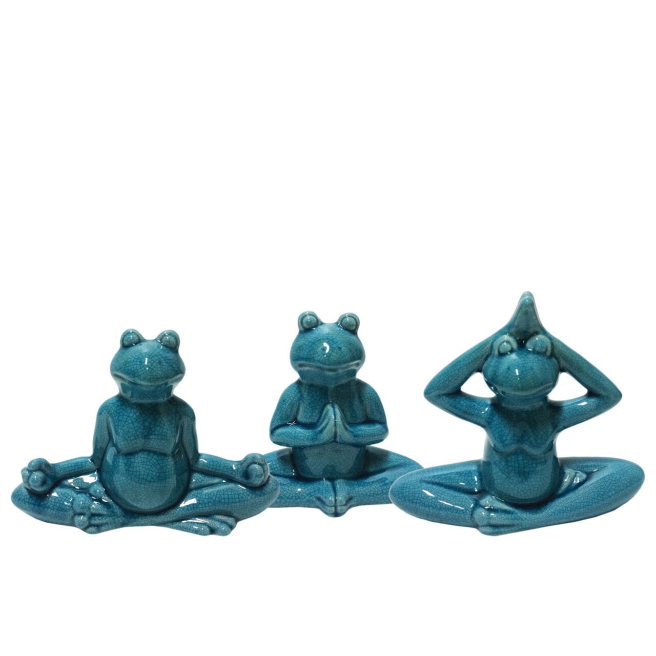 Urban Trends Collection Urban Trends Ceramic Meditating Frog Figurine in Assorted Yoga Position Assortment of Three Distressed Gloss Finish Blue